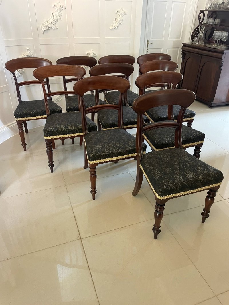 Antique Victorian Set of 10 Quality Mahogany Dining Chairs